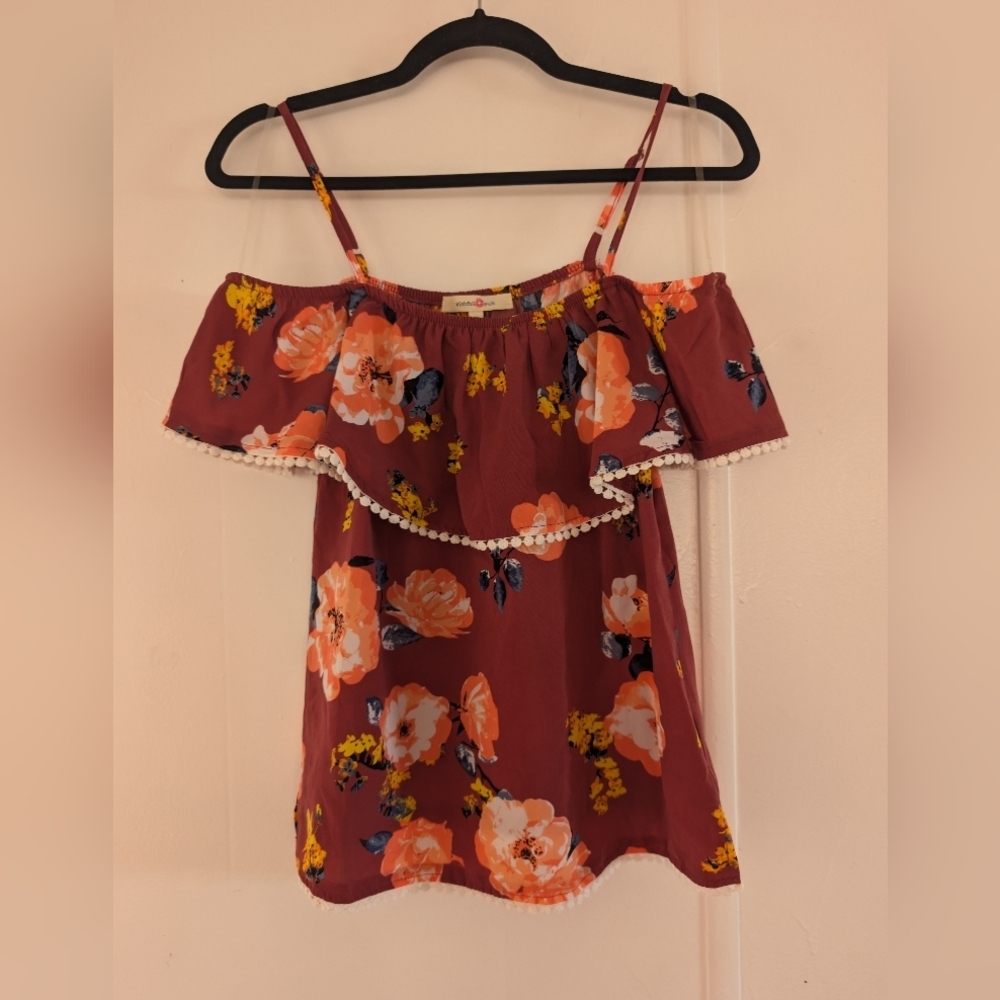 Wishful Park Burgundy Floral Off-Shoulder Blouse